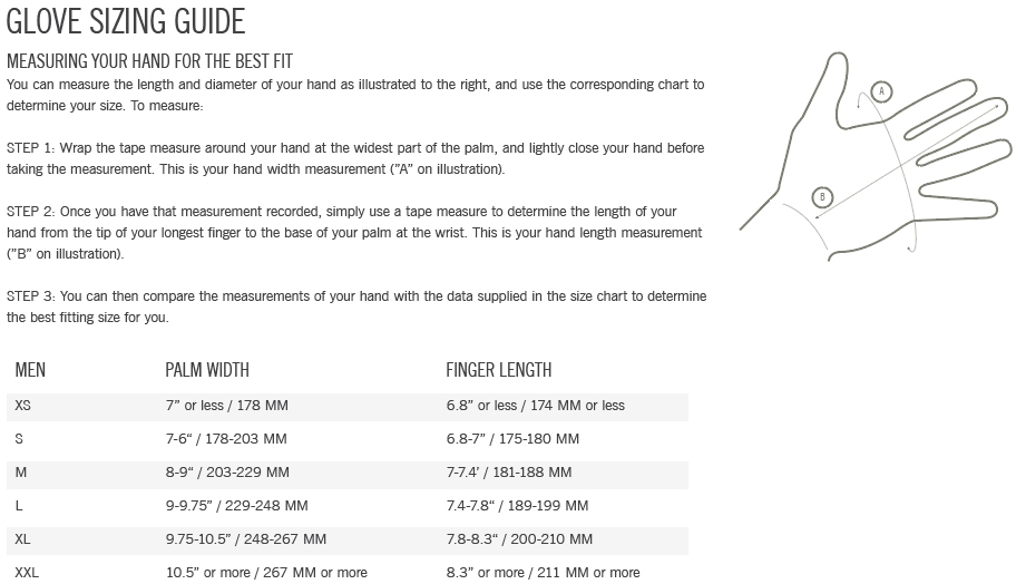 Sizing chart